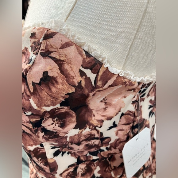 Altar’d‎ State Clover Floral Bubble Dress in Brown Mini Strapless Large New - Picture 6 of 12